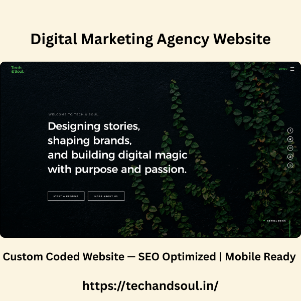 SocialOfficial website design and development of Tech & Soul – a digital marketing agency based in Sirohi, Rajasthan