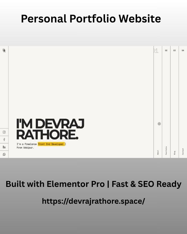 Personal portfolio website design and development for Devraj Rathore, End-to-End Web Developer based in Sirohi and Udaipur